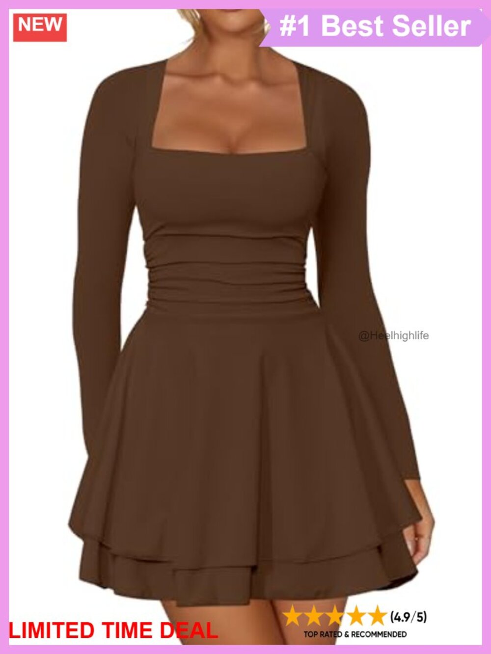 Women's Corset Long Sleeve Mini Dress Ruched Bodycon Ruffle Party Club
